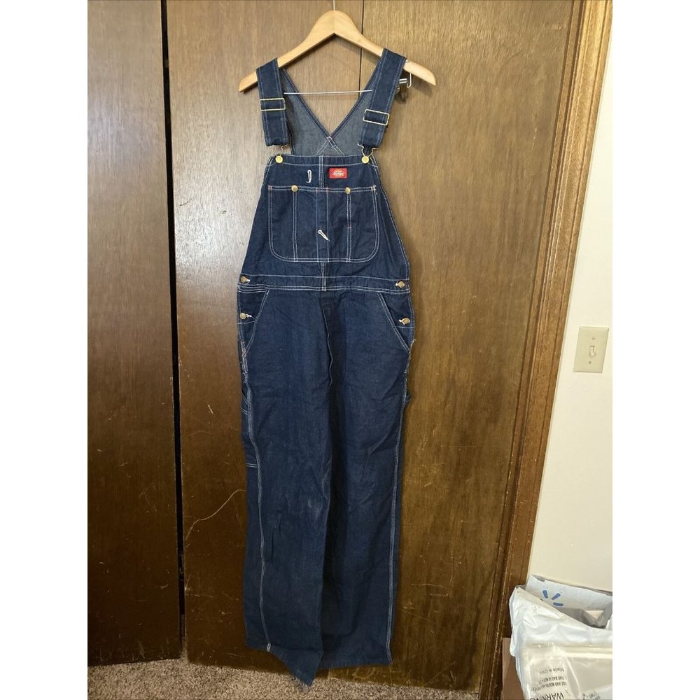 Dickies Men's Size 36x32 Denim Blue Carpenter Farm Work Trucker Bib Overalls Dst